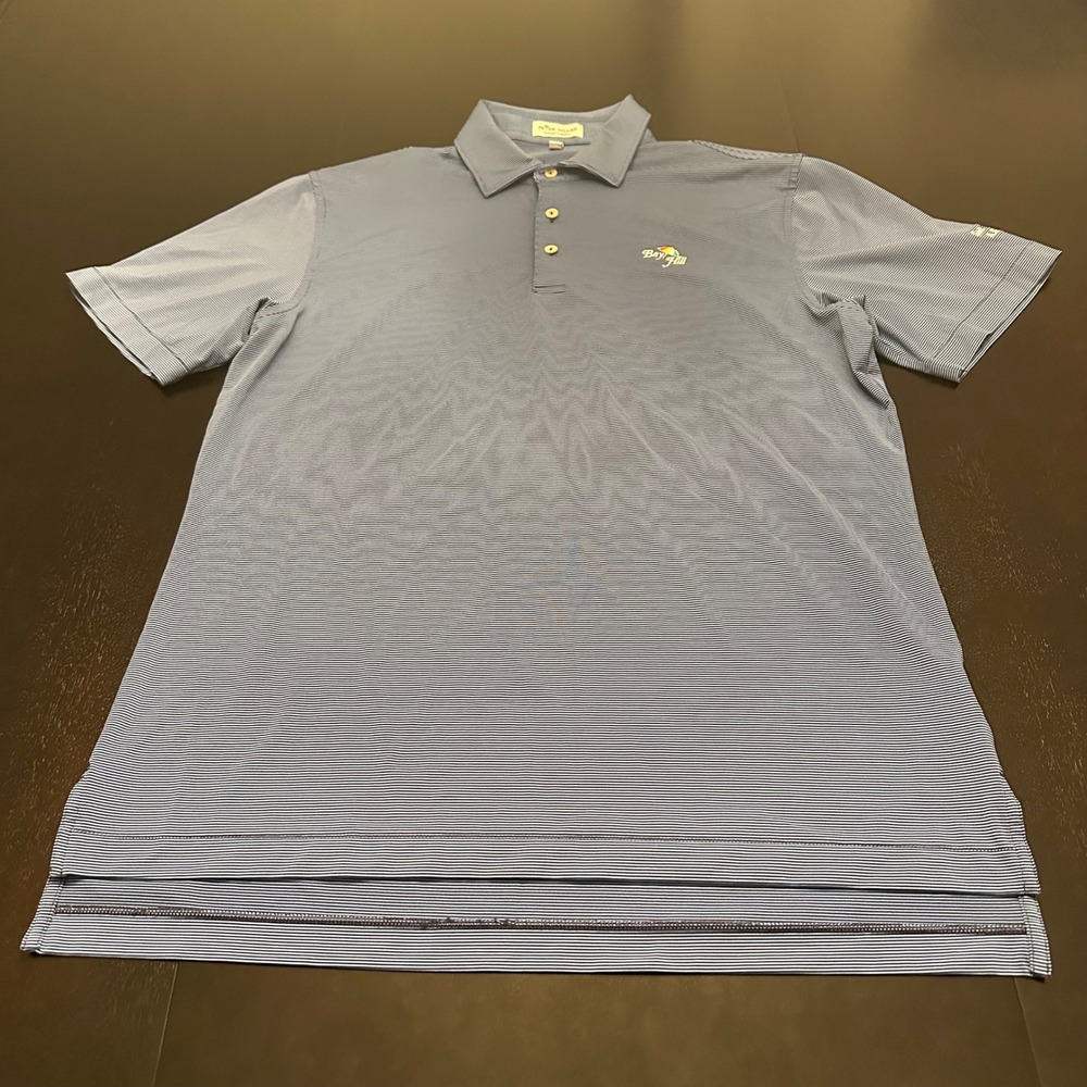 Peter Millar Polo Shirt Mens Medium Blue Striped Bay Hill Golf Summer Comfort